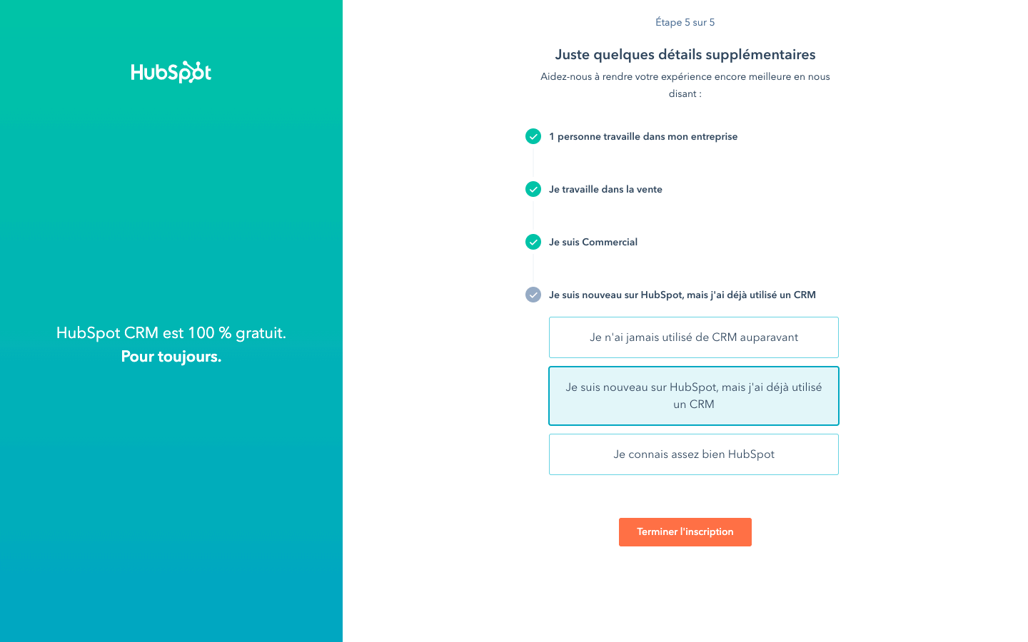 HubSpot création compte