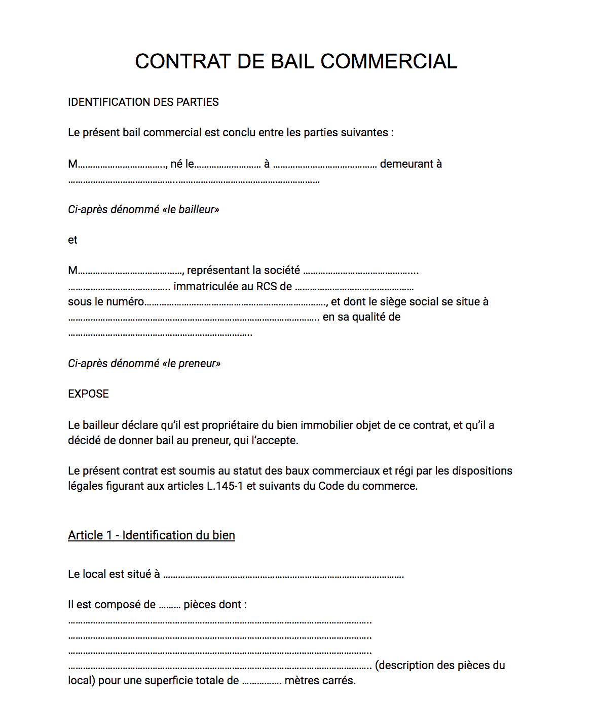 Exemple De Contrat De Bail Commercial Image To U